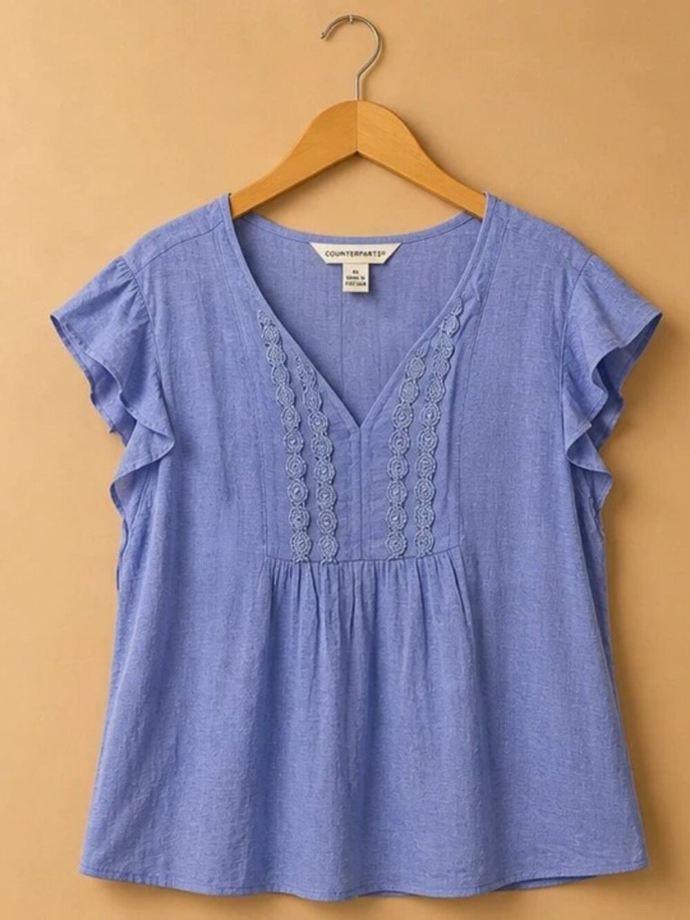 NWT Counterparts Lavender Blouse XL Flutter Sleeve Boho Chic Lightweight Summer